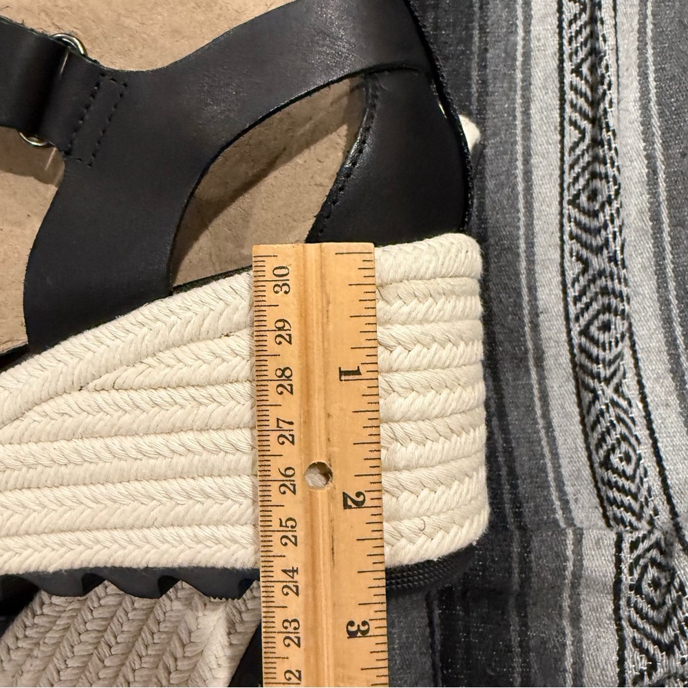 Sorel Black Leather Espadrille Wedge Sandals with Cream Rope Sole - Picture 7 of 11